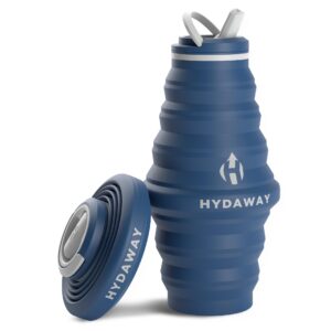 hydaway collapsible water bottle - 25oz i reusable water bottle with flip top lid for travel, hiking, backpacking i portable & leakproof, food-grade silicone, bpa free, collapses to 1.5”