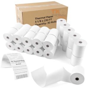 TK Thermal King (30 Rolls) 3 1/8" 230' feet White Thermal Paper Cash Register POS Receipt, Fits All Credit Card Terminal Great For Credit Card Paper