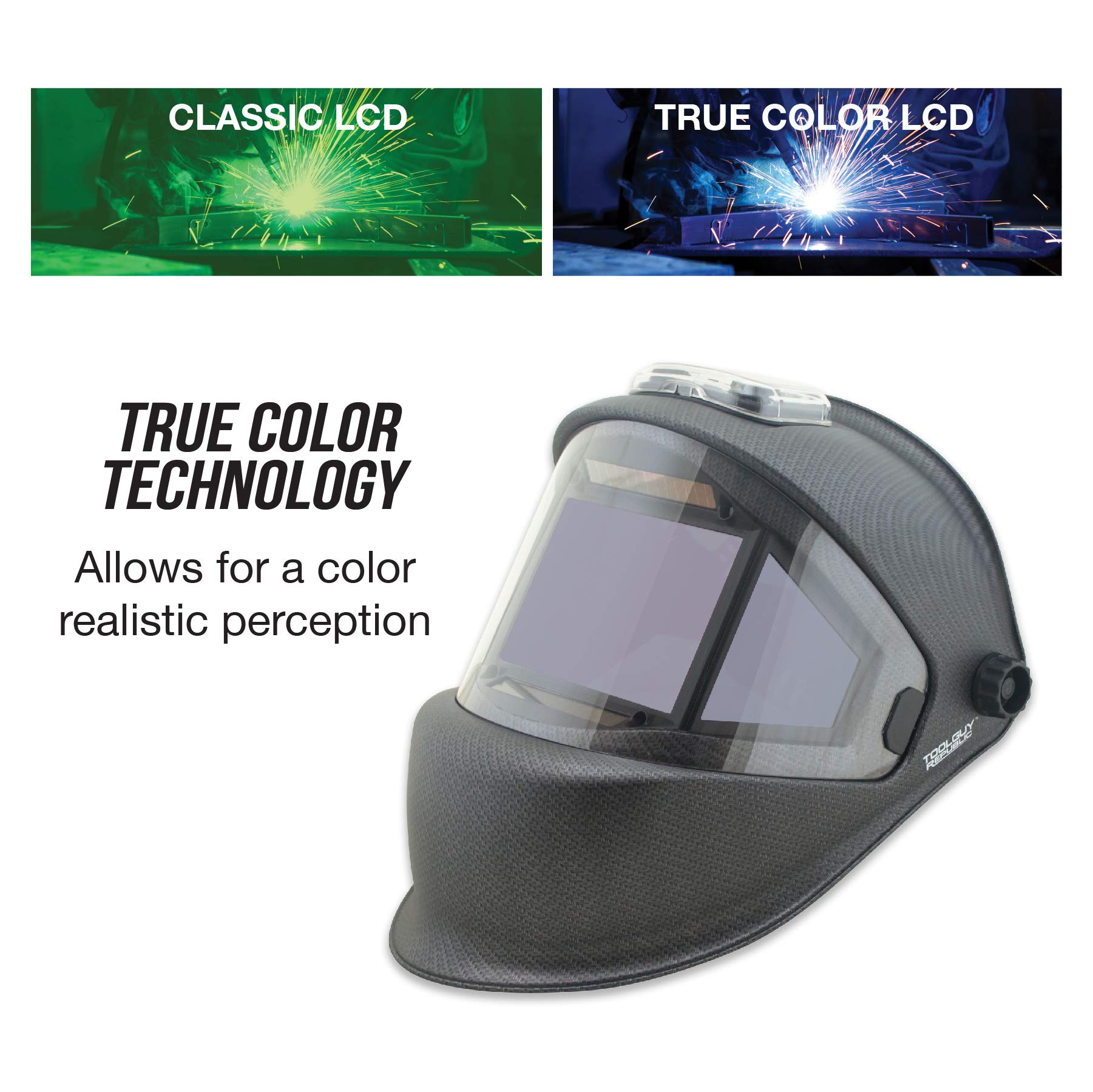 TGR Panoramic 180 View Solar Powered Auto Darkening Welding Helmet - True Color (MATTE CARBON FIBER)