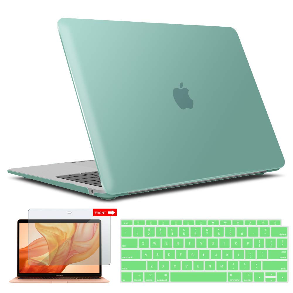 IBENZER Compatible with New MacBook Air 13 inch case 2022 2021 2020 M1 A2337 A2179 A1932, Hard Shell Case&Keyboard Cover&Screen Film for Mac Air 13 with Touch ID (2018-2022), Green, AT13GN+2