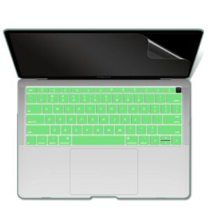 IBENZER Compatible with New MacBook Air 13 inch case 2022 2021 2020 M1 A2337 A2179 A1932, Hard Shell Case&Keyboard Cover&Screen Film for Mac Air 13 with Touch ID (2018-2022), Green, AT13GN+2