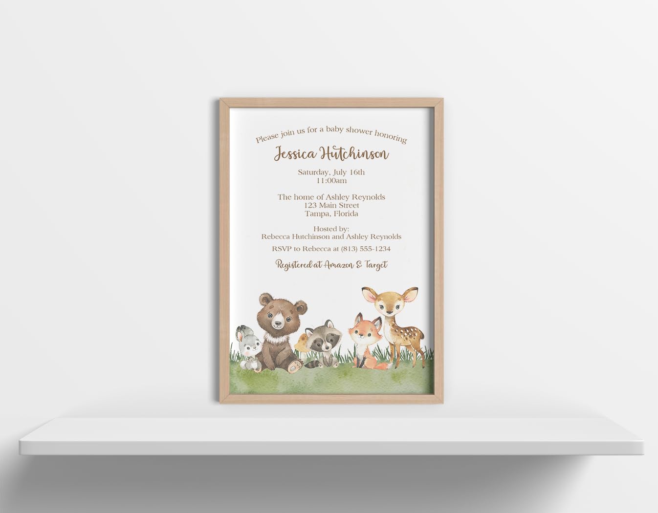 Woodland Friends Baby Shower Invitation Watercolor Forest Friends Available for Girls Boys Gender Neutral Unisex Woods Fox Deer Bear Country Personalized Customized Printed Cards (12 Count)