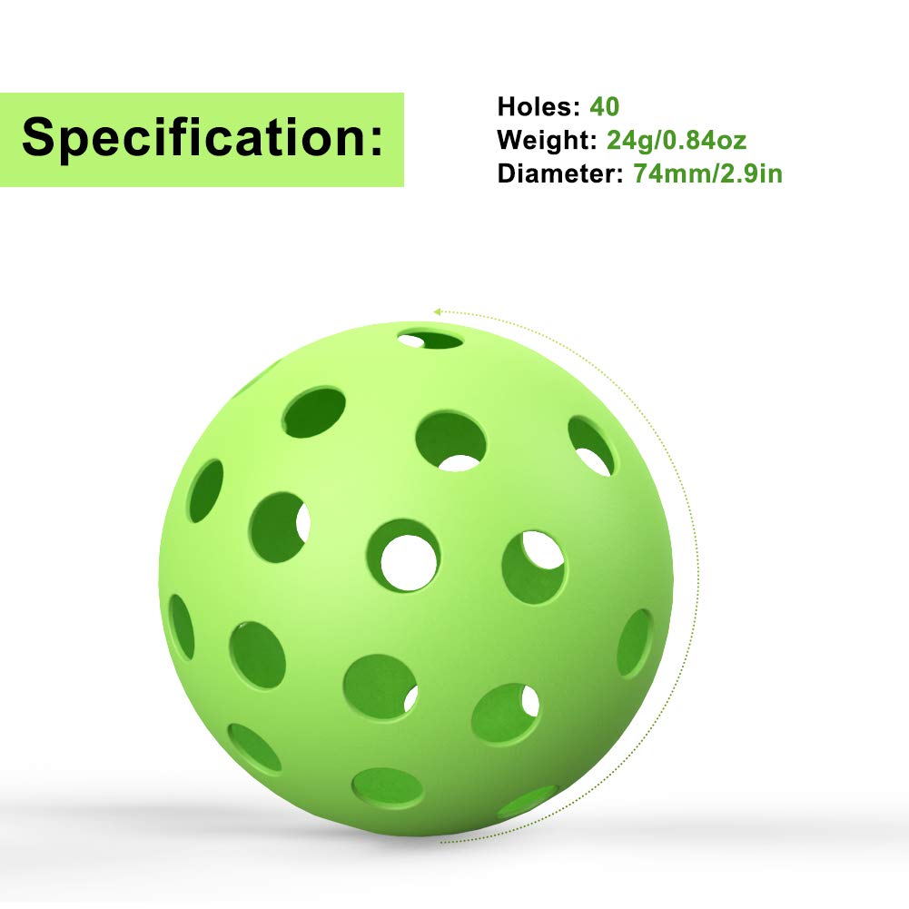 ZOEA Pickleball Balls Outdoor with 40 Small Precisely Drilled Holes (Durable/consistent Flight and Bounce) 6-Pack