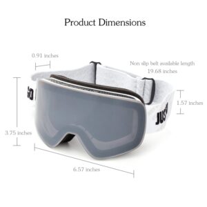 JUST GO Ski Goggles for Skiing Dual-Layer Anti-Fog 100% UV Protection lens Snowboard Goggles, White Frame/Gray Lens (VLT 18.6%)