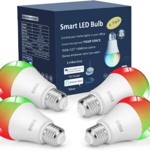 Smart Light Bulbs,Color Changing Light Bulbs That Work with Alexa and Google Assistant,2.4GHz WiFi & Bluetooth Music Sync Multicolor LED Bulbs,7W(60W Eqv.) E26 A19 for Smart Home Lighting-4PACK