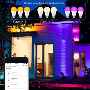 Smart Light Bulbs,Color Changing Light Bulbs That Work with Alexa and Google Assistant,2.4GHz WiFi & Bluetooth Music Sync Multicolor LED Bulbs,7W(60W Eqv.) E26 A19 for Smart Home Lighting-4PACK