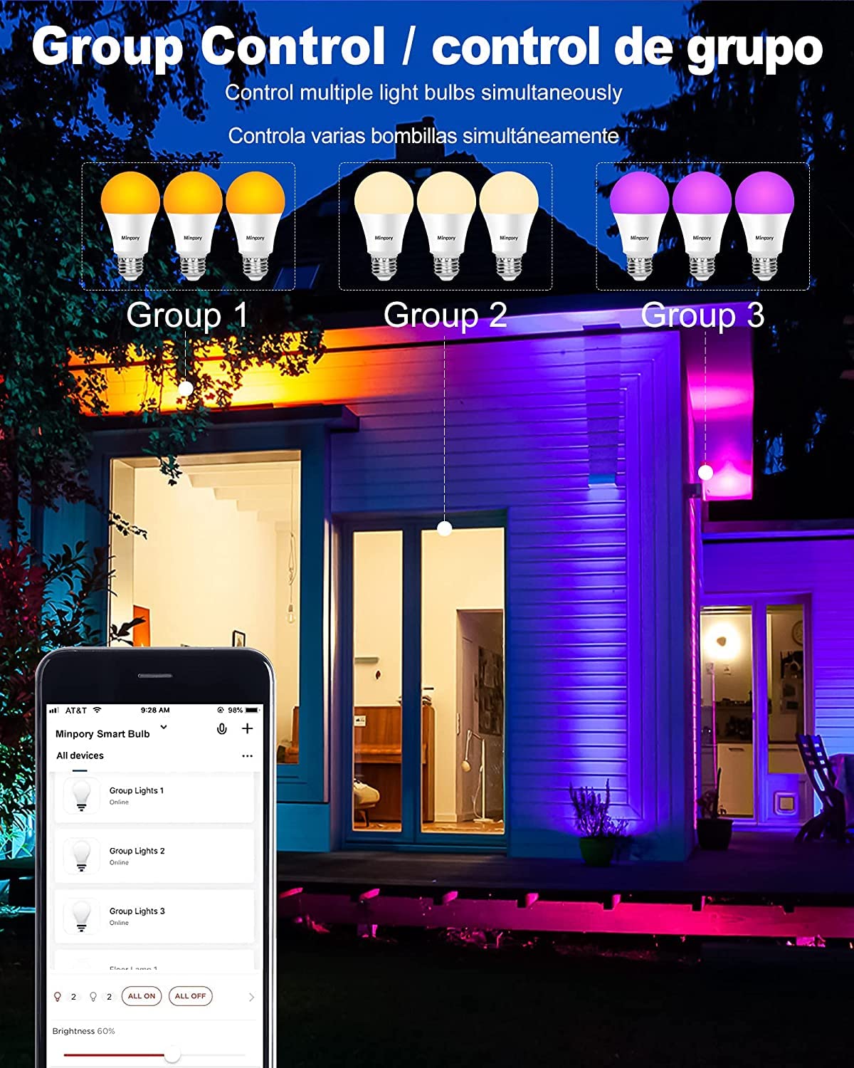 Smart Light Bulbs,Color Changing Light Bulbs That Work with Alexa and Google Assistant,2.4GHz WiFi & Bluetooth Music Sync Multicolor LED Bulbs,7W(60W Eqv.) E26 A19 for Smart Home Lighting-4PACK