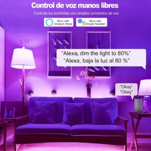 Smart Light Bulbs,Color Changing Light Bulbs That Work with Alexa and Google Assistant,2.4GHz WiFi & Bluetooth Music Sync Multicolor LED Bulbs,7W(60W Eqv.) E26 A19 for Smart Home Lighting-4PACK