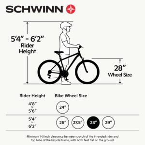 Schwinn Network 3.0 Hybrid Bike, Men and Women, 700c Wheels, 21-Speed, 18-Inch Aluminum Frame, Front Suspension, Alloy Linear Pull Brakes, White