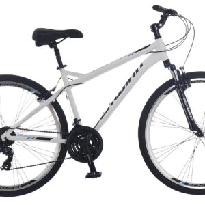 Schwinn Network 3.0 Hybrid Bike, Men and Women, 700c Wheels, 21-Speed, 18-Inch Aluminum Frame, Front Suspension, Alloy Linear Pull Brakes, White