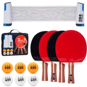 IntegraFun Pro Ping Pong Paddle Set with Ping Pong Net- Bracket Clamps,3-star Ping Pong Balls, Storage Case - Retractable Net and Post Set Adjustable to any Table - Indoor Outdoor Games for Family