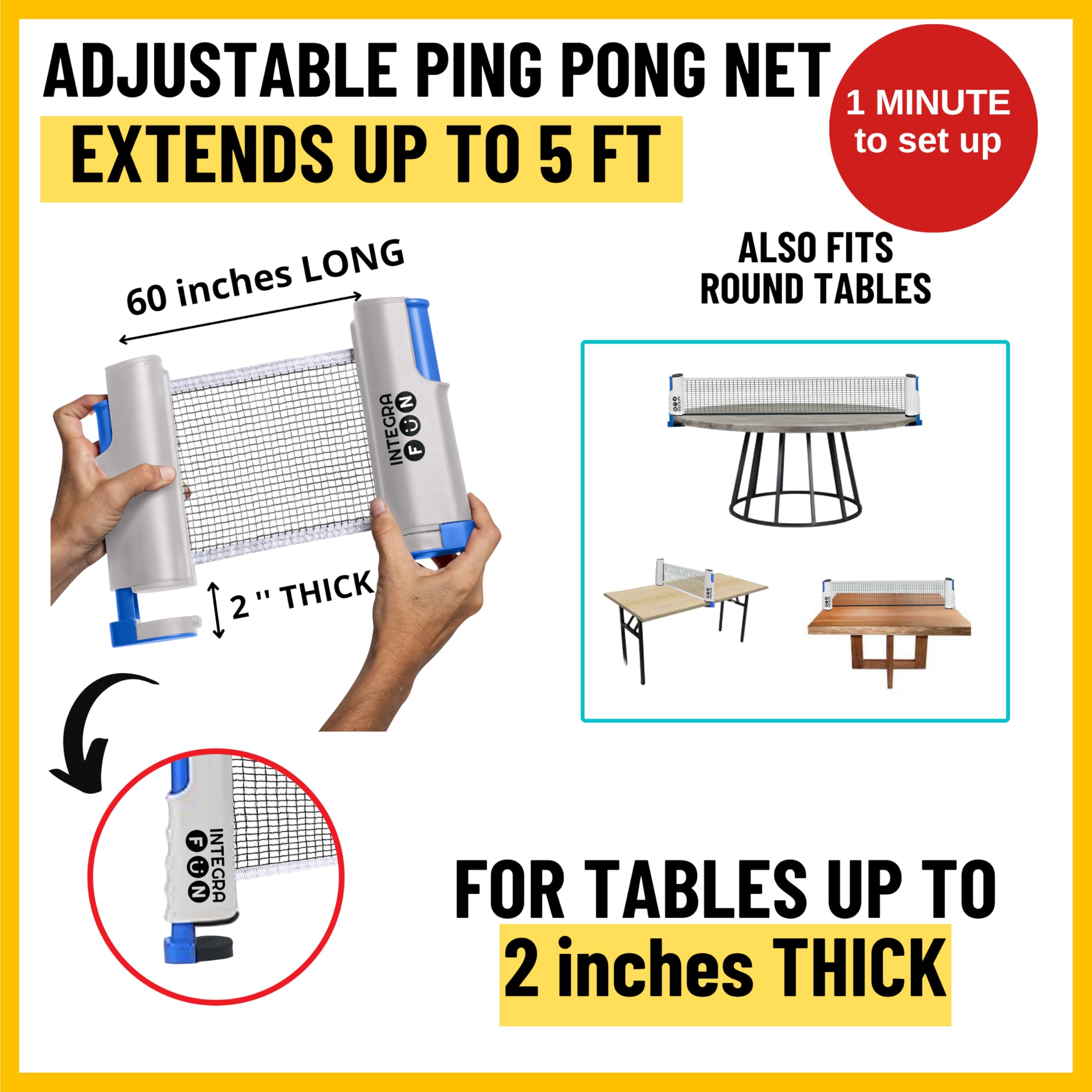 IntegraFun Pro Ping Pong Paddle Set with Ping Pong Net- Bracket Clamps,3-star Ping Pong Balls, Storage Case - Retractable Net and Post Set Adjustable to any Table - Indoor Outdoor Games for Family