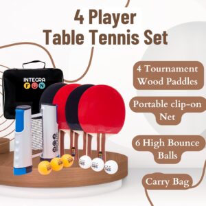 IntegraFun Pro Ping Pong Paddle Set with Ping Pong Net- Bracket Clamps,3-star Ping Pong Balls, Storage Case - Retractable Net and Post Set Adjustable to any Table - Indoor Outdoor Games for Family