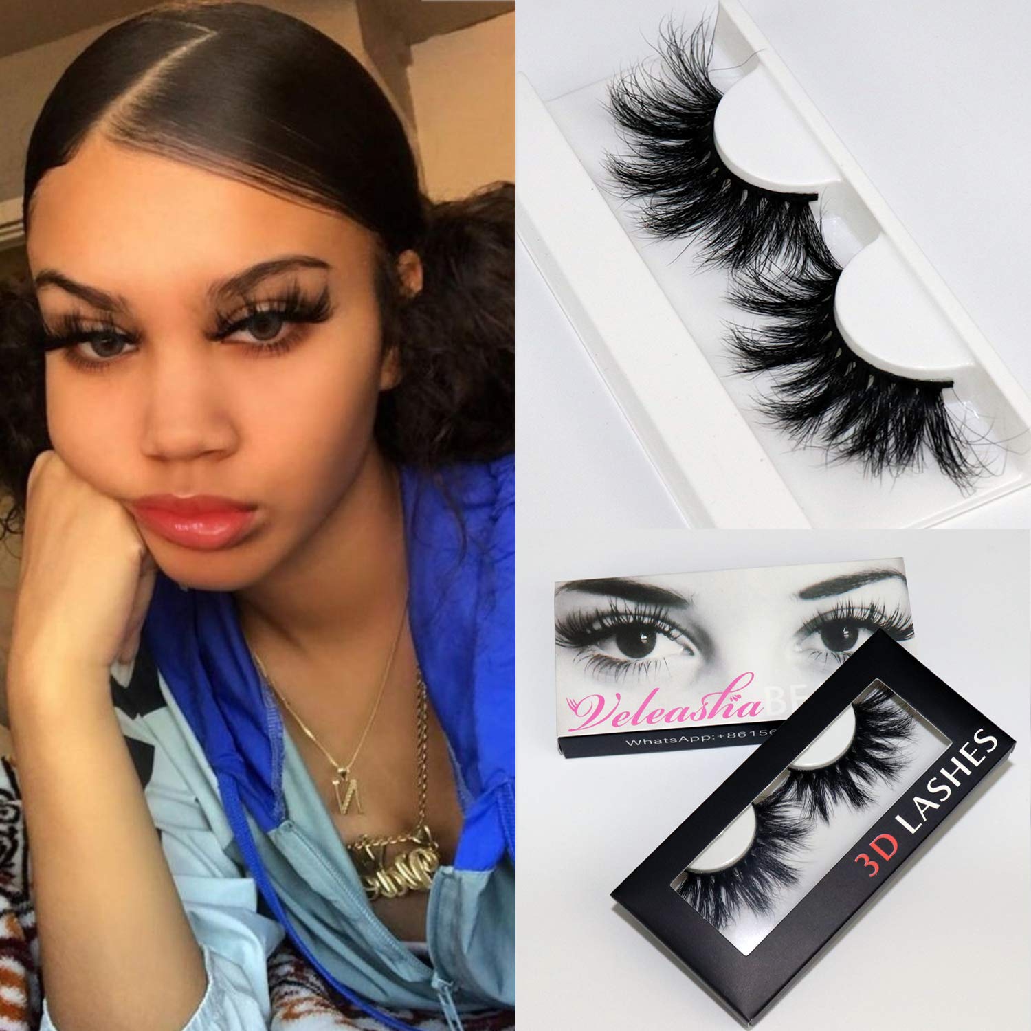 Veleasha High Volume Mink Lashes Cruelty-free 25mm Long 3D Eyelashes Dramatic Look for Makeup (45A)/False Eyelashes