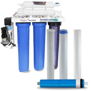 Max Water 5 Stage 200 GPD Commercial Reverse Osmosis System/Commercial Reverse Osmosis Water Filtration System Sediment + GAC + CTO Carbon Filters with Booster Pump