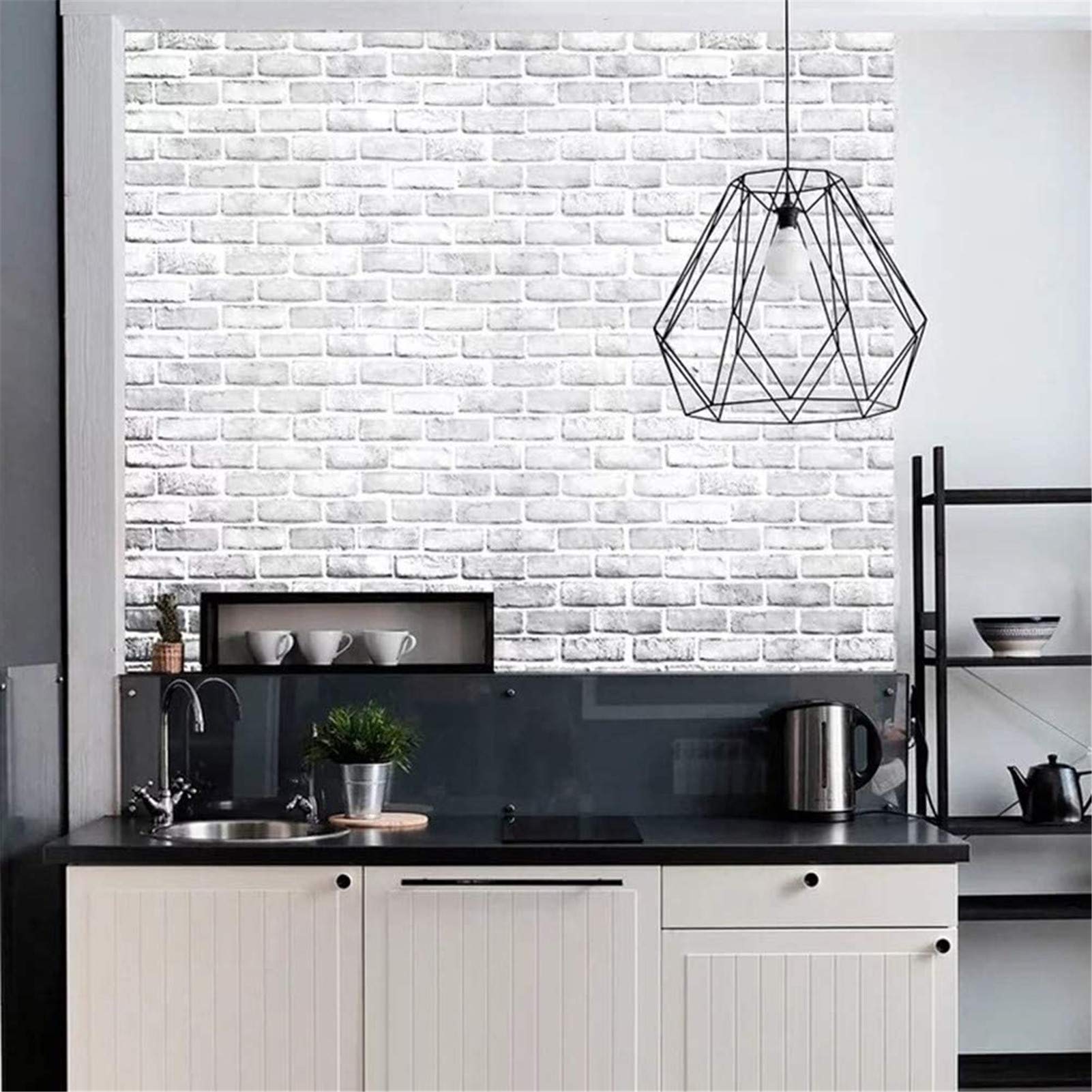 Yancorp 10ft White Gray Brick Wallpaper Peel and Stick Wallpaper Brick Vinyl Wrap,Self-Adhesive Wallpaper Backsplash Kitchen Living Room