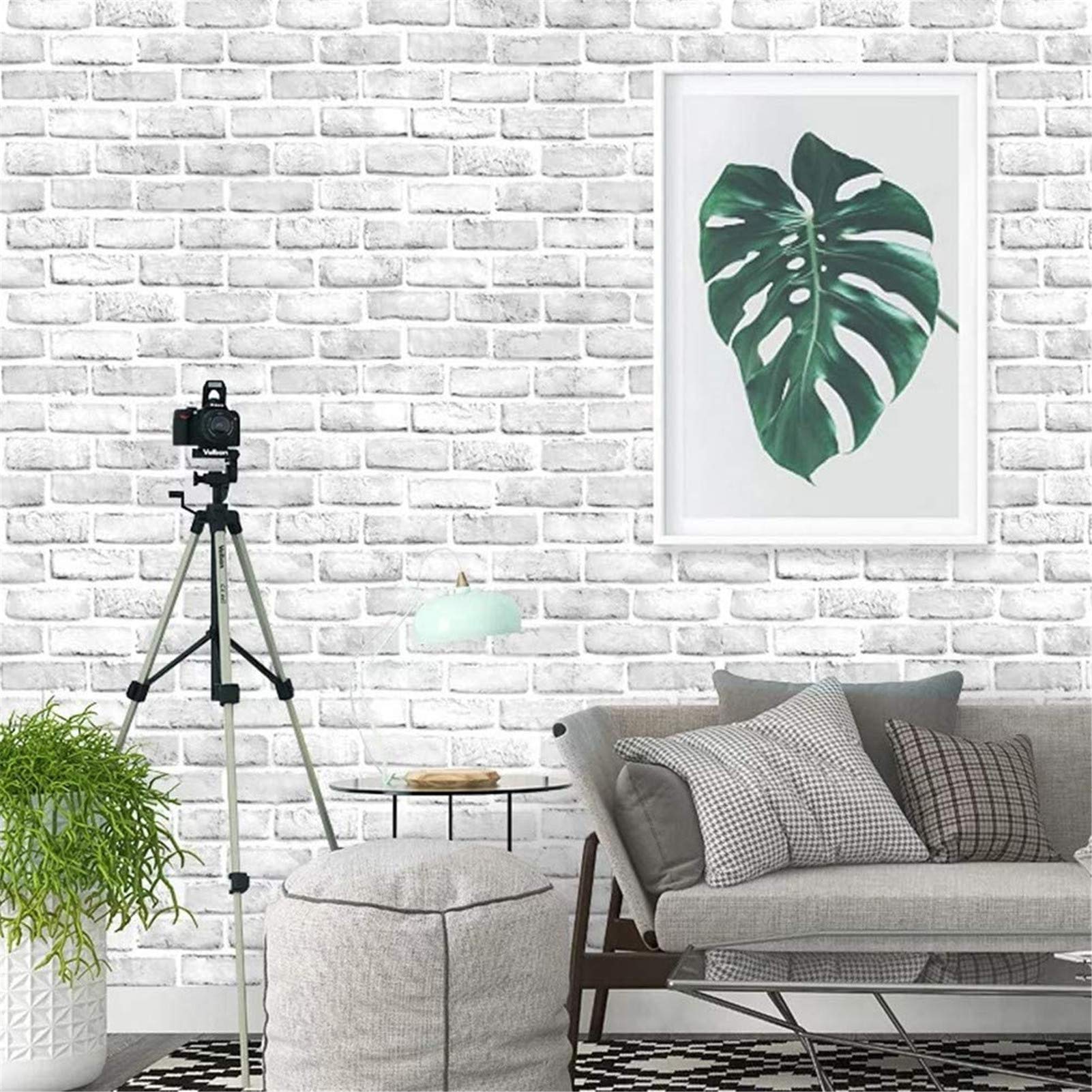 Yancorp 10ft White Gray Brick Wallpaper Peel and Stick Wallpaper Brick Vinyl Wrap,Self-Adhesive Wallpaper Backsplash Kitchen Living Room