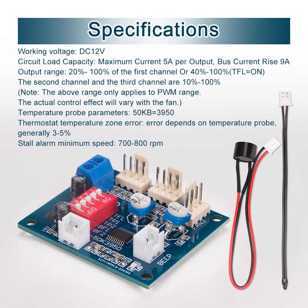 Comidox 2PCS DC 12V 4 Wire PWM PC CPU Fan Temperature Control Speed Controller Module CPU High-Temp Alarm