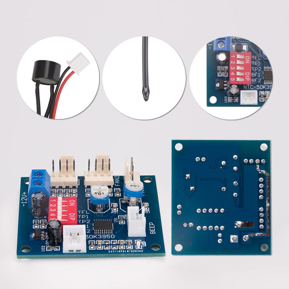 Comidox 2PCS DC 12V 4 Wire PWM PC CPU Fan Temperature Control Speed Controller Module CPU High-Temp Alarm