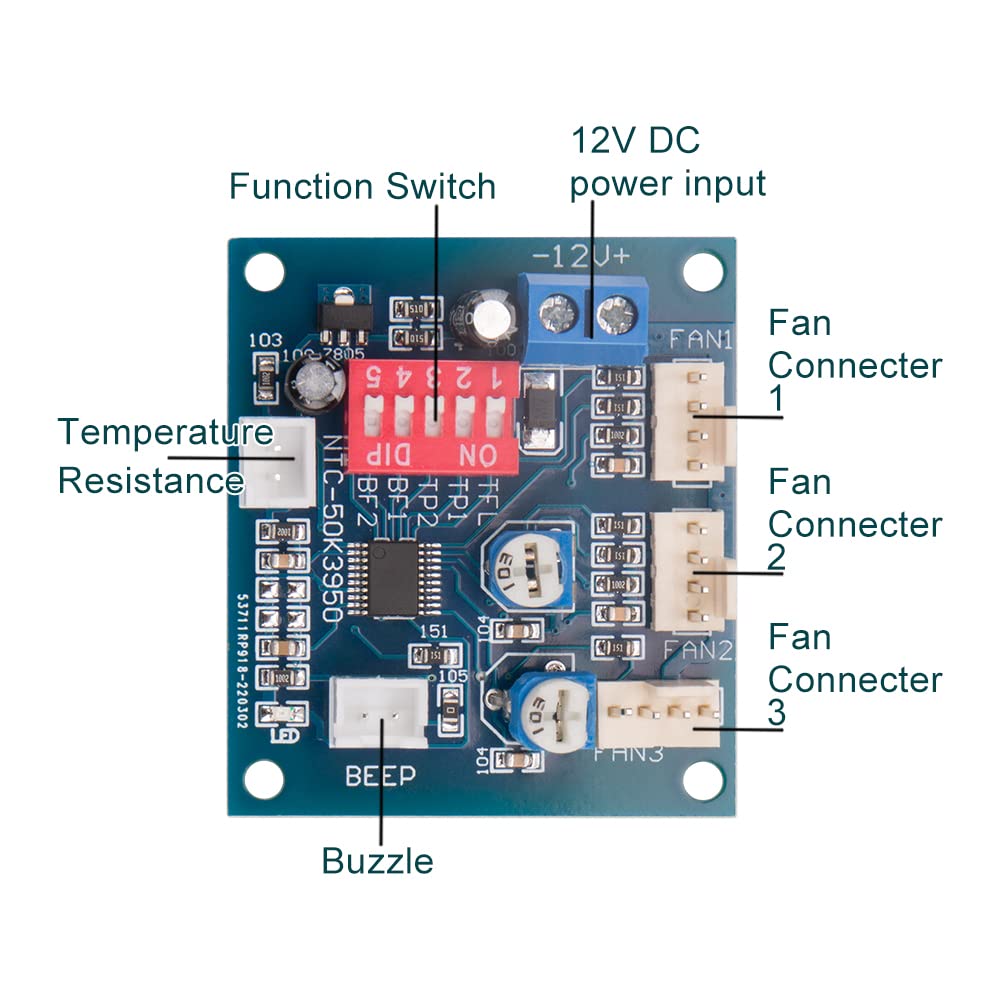 Comidox 2PCS DC 12V 4 Wire PWM PC CPU Fan Temperature Control Speed Controller Module CPU High-Temp Alarm