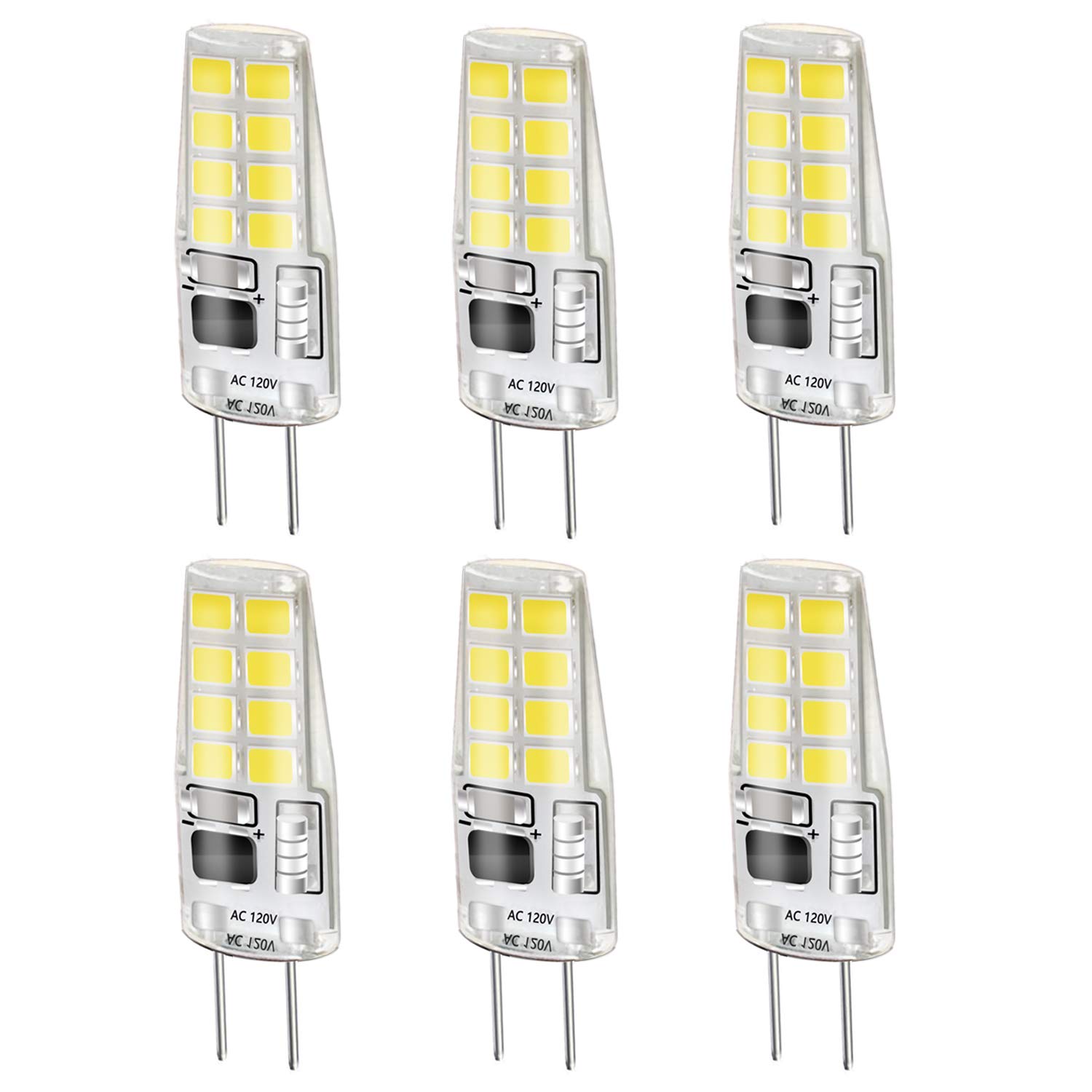 LEKE G8 Bulb White 3W G8 LED Bulb Equivalent to G8 Halogen Bulb 20W-25W AC 110v/120v/130v Dimmable G8 Light Bulb 6000k(6 Pack)