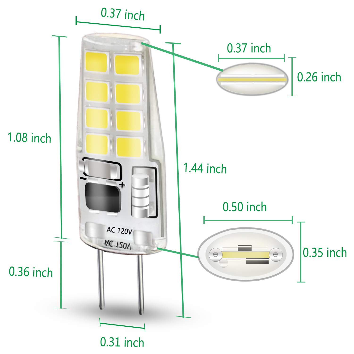 LEKE G8 Bulb White 3W G8 LED Bulb Equivalent to G8 Halogen Bulb 20W-25W AC 110v/120v/130v Dimmable G8 Light Bulb 6000k(6 Pack)