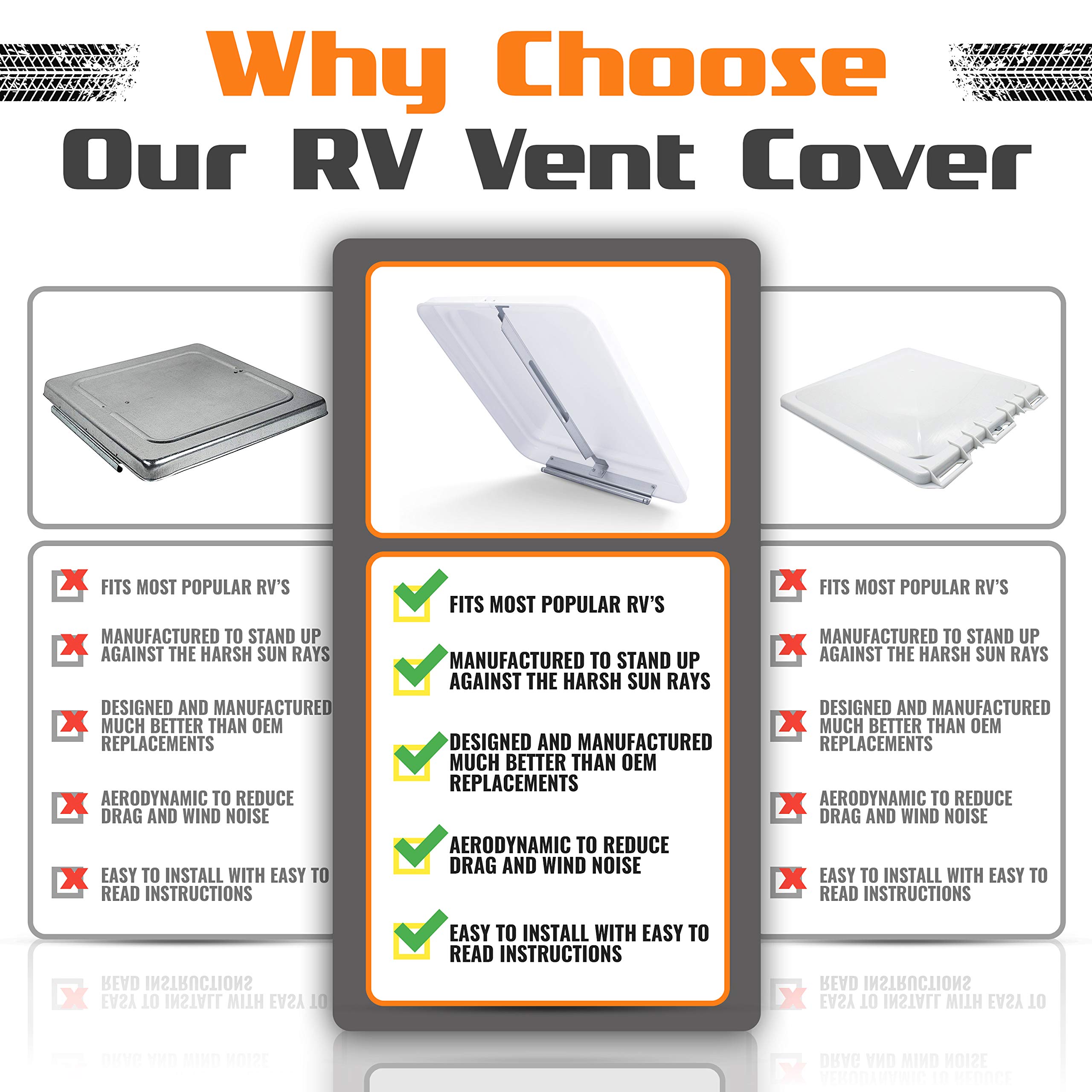 Camp'N 14" Universal RV, Trailer, Camper, Motorhome Roof Vent Cover - Vent Lid Replacement (White 1 Pack)