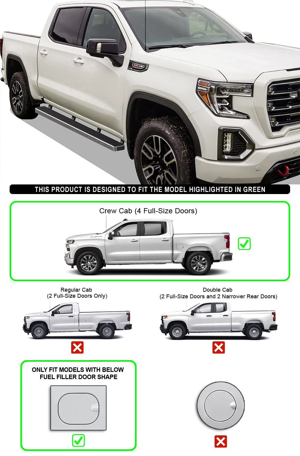 APS Premium 5in Stainless Steel Running Boards Compatible with Chevy Silverado GMC Sierra Crew Cab 19-24