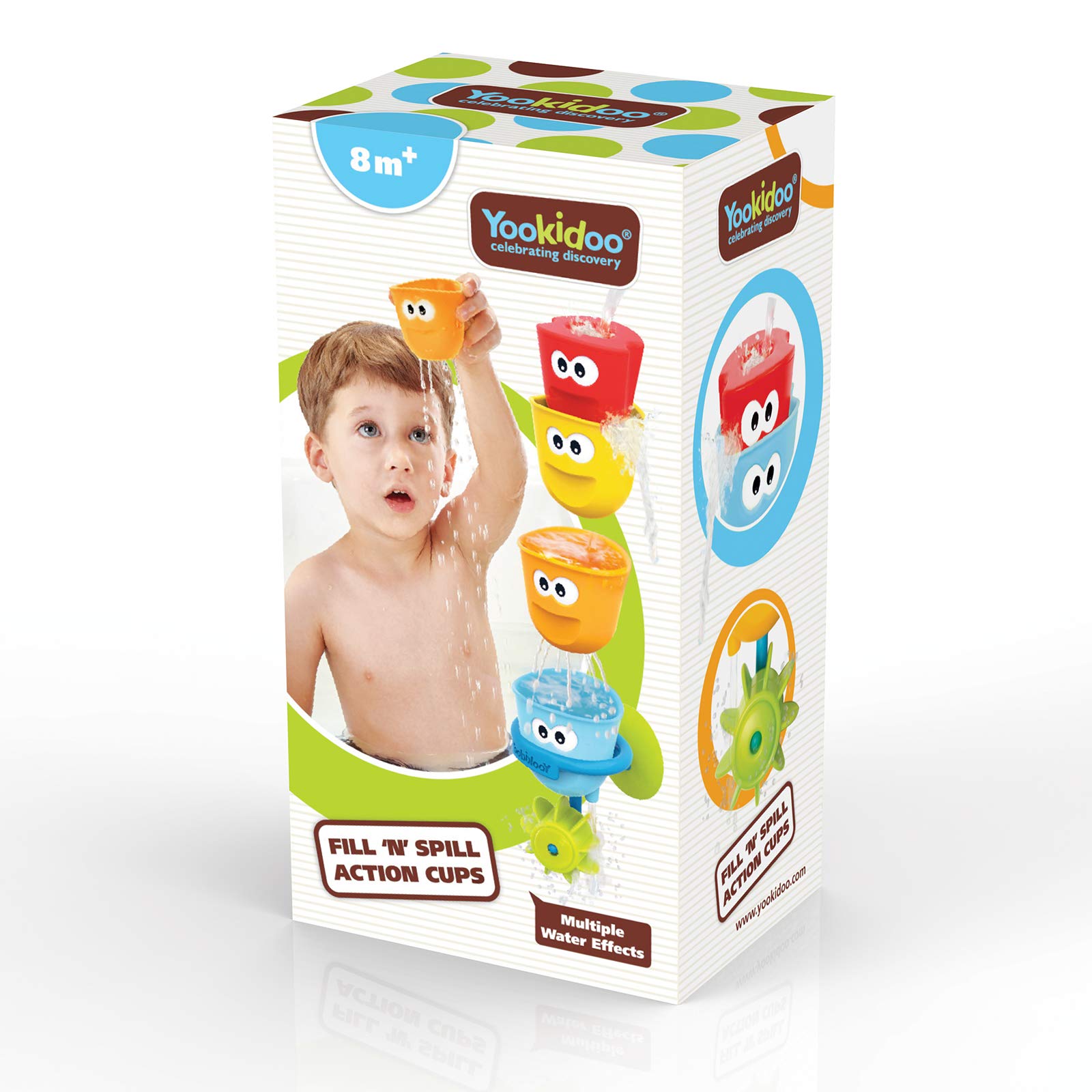 Yookidoo Baby Bath Toys - Fill 'N' Spill Set of Four Stackable Cups with Suction Cup Ring Holder and Water Wheel- Sensory Toy for Bath Time - Attaches to Any Bath Tub