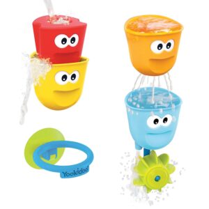 Yookidoo Baby Bath Toys - Fill 'N' Spill Set of Four Stackable Cups with Suction Cup Ring Holder and Water Wheel- Sensory Toy for Bath Time - Attaches to Any Bath Tub