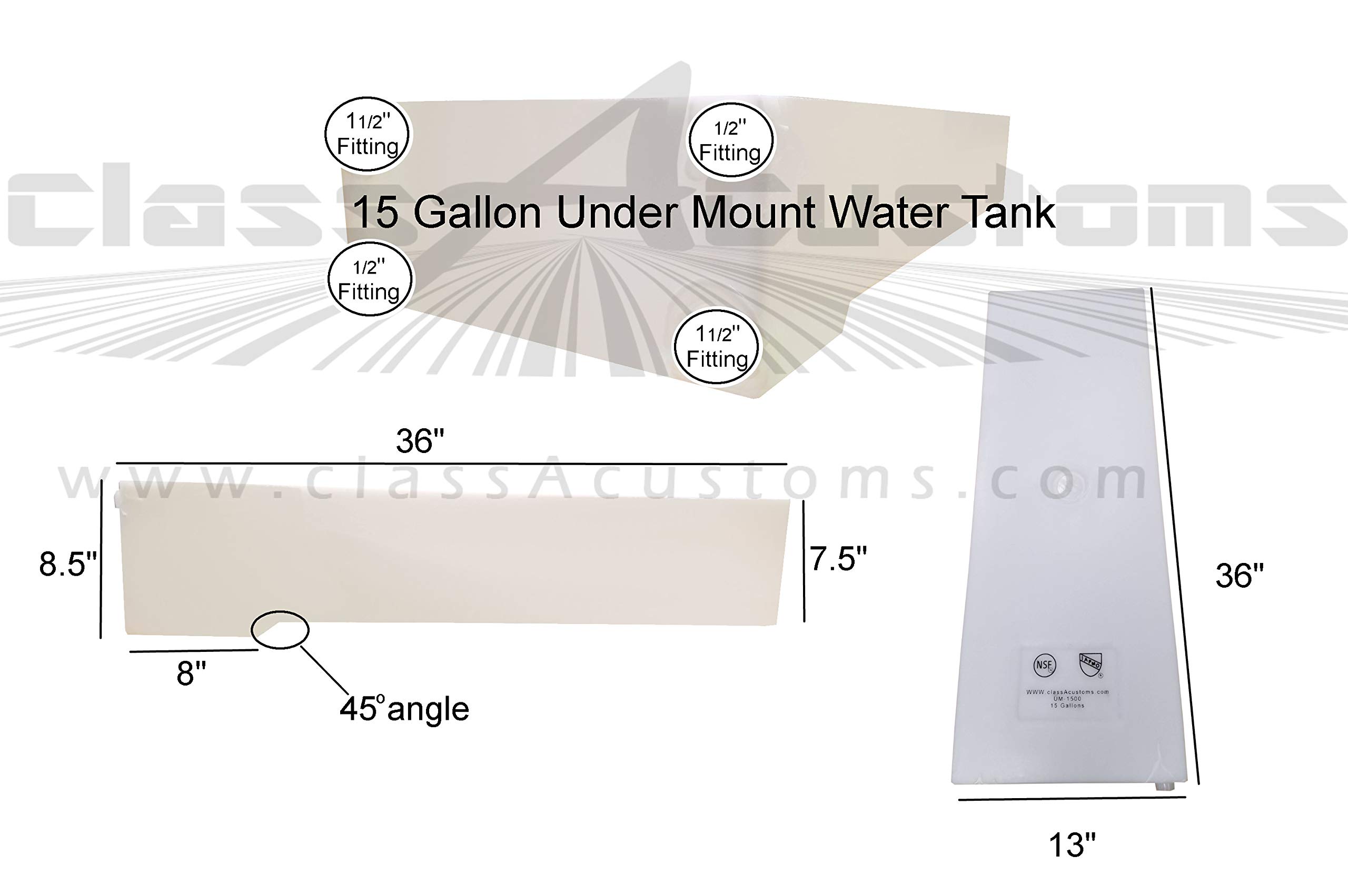 Class A Customs | UM-1500 | One (1) UnderMount 15 Gallon RV Fresh and Gray Water Holding Tank RV Concession