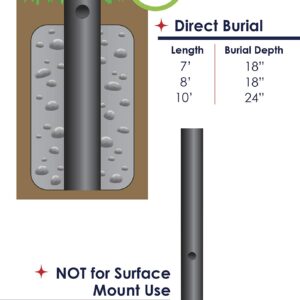 Solus SP7-NCA-BK 7' Outdoor Direct Burial Aluminum Lamp Post, Fits Most Standard 3" Post Top Fixtures, Includes Inlet Hole, Easy to Install, Corrosion & Weather Resistant, Black