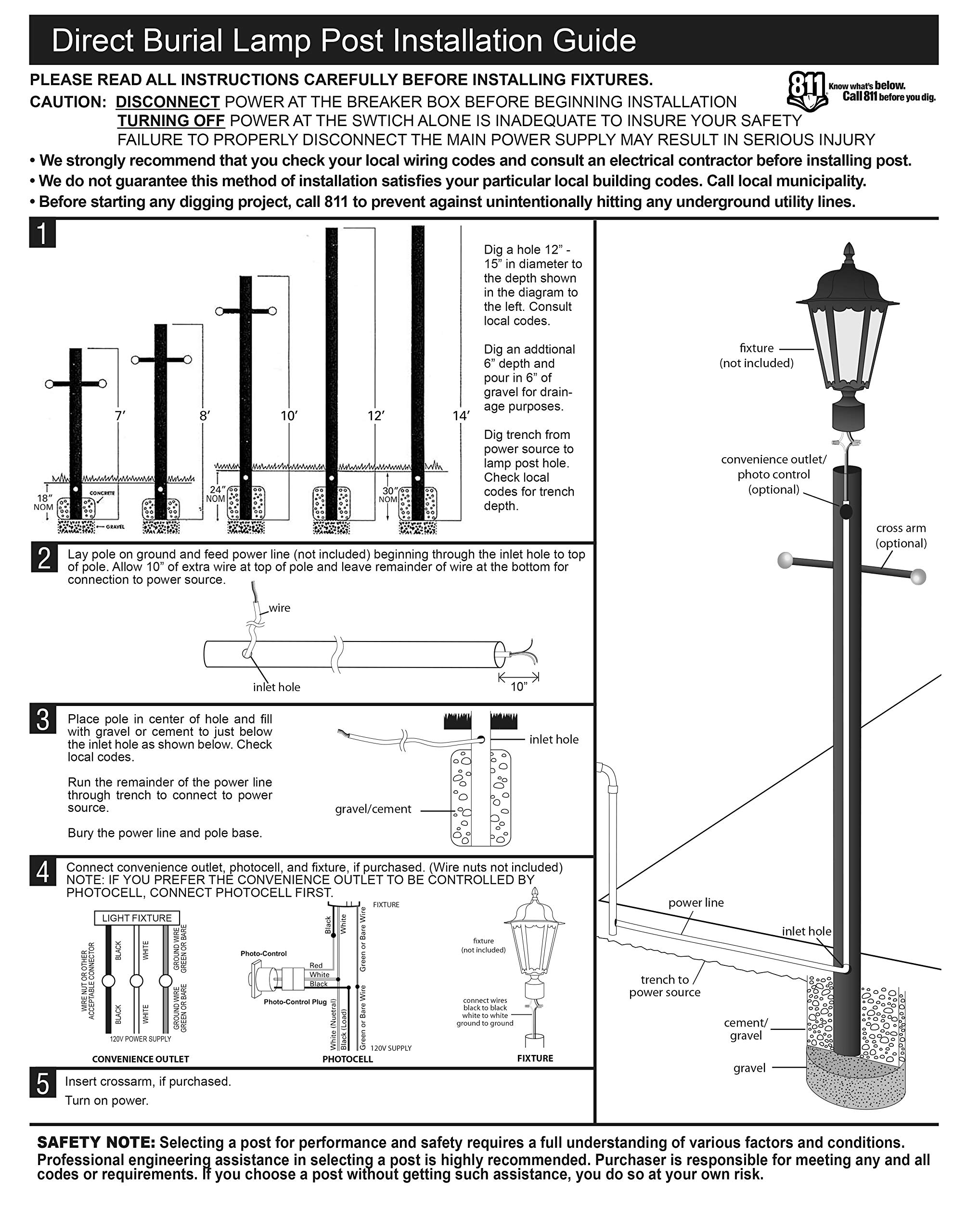 Solus SP7-NCA-BK 7' Outdoor Direct Burial Aluminum Lamp Post, Fits Most Standard 3" Post Top Fixtures, Includes Inlet Hole, Easy to Install, Corrosion & Weather Resistant, Black