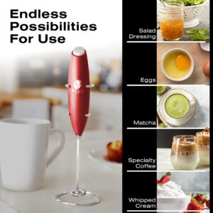 Bean Envy Milk Frother Handheld for Coffee - Electric Hand Blender, Mini Drink Mixer Whisk & Coffee Foamer Wand with Stand for Lattes, Cappuccino, Matcha and Hot Chocolate - Kitchen Gifts - Red