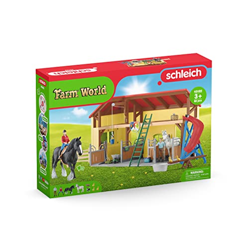 Schleich Farm World, 30-Piece Playset, Farm Toys and Farm Animals for Kids Ages 3-8, Horse Stable 10.5 x 49 x 34.5 cm