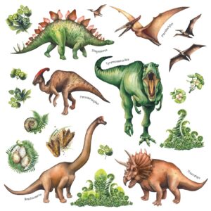 decowall ds-8034 watercolour dinosaur kids wall stickers wall decals peel and stick removable wall stickers for kids nursery bedroom living room (small) d?cor