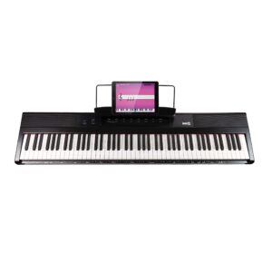 RockJam 88-Key Beginner Digital Piano with Full-Size Semi-Weighted Keys, Power Supply, Keyboard Stand, Keyboard Bench, Sustain Pedal, Simply Piano App Content & Key Note Stickers