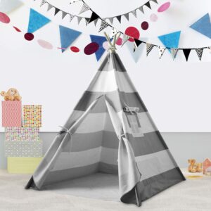 Kids Teepee Tent for Kids Play Teepee Tent for Boys Indoor Outdoor Play House, Kids Teepee Play Tent for Boys,Canvas Tipi Tent Kids,Grey Stripe Teepee