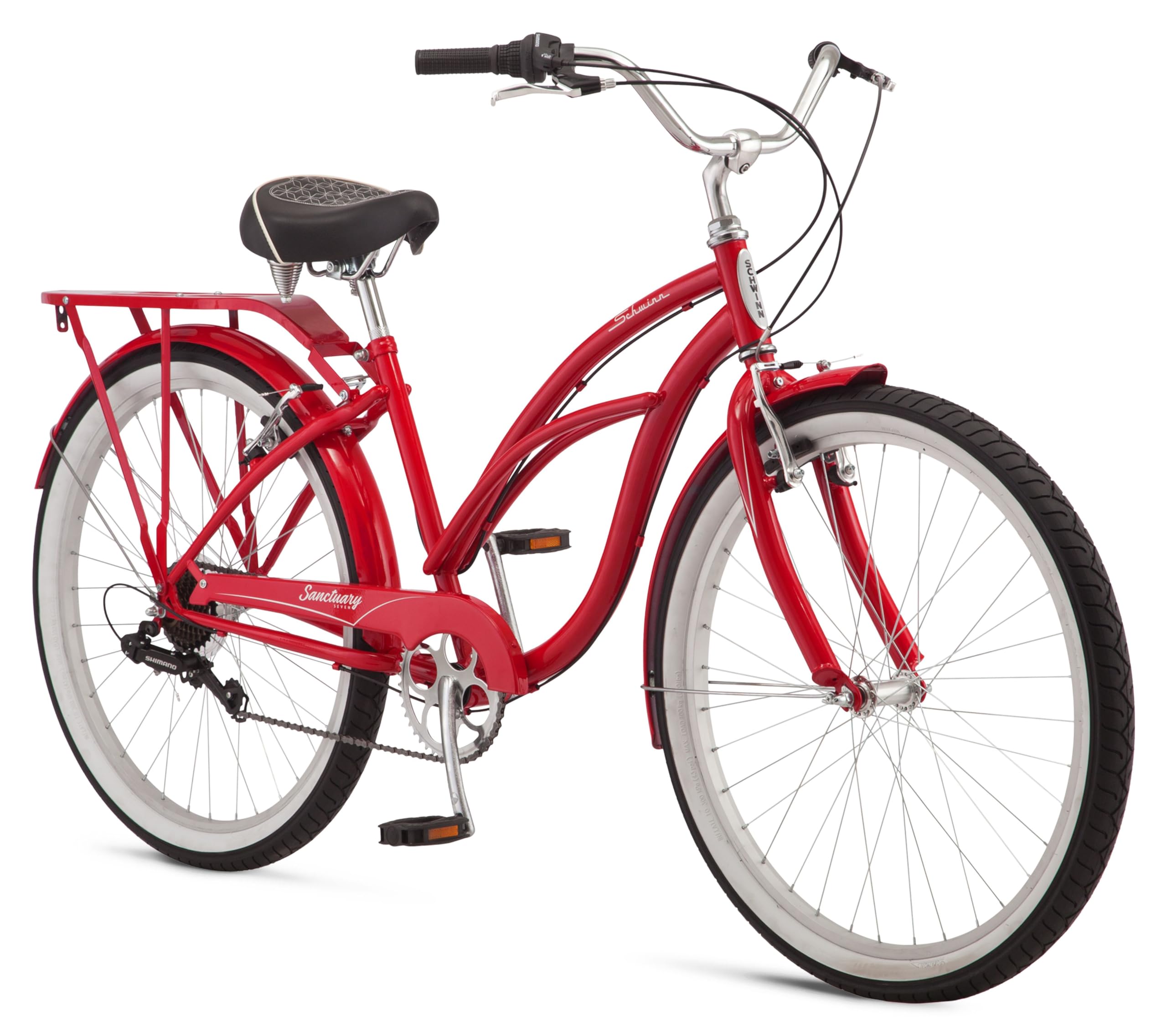 Schwinn Sanctuary 7 Comfort Beach Cruiser Bike for Adult Women Men, 7-Speed Drivetrain in Retro-Styled 17-Inch Steel Step-Through Frame, 26-Inch Wheels, With Front & Rear Fenders, Rear Cargo Rack