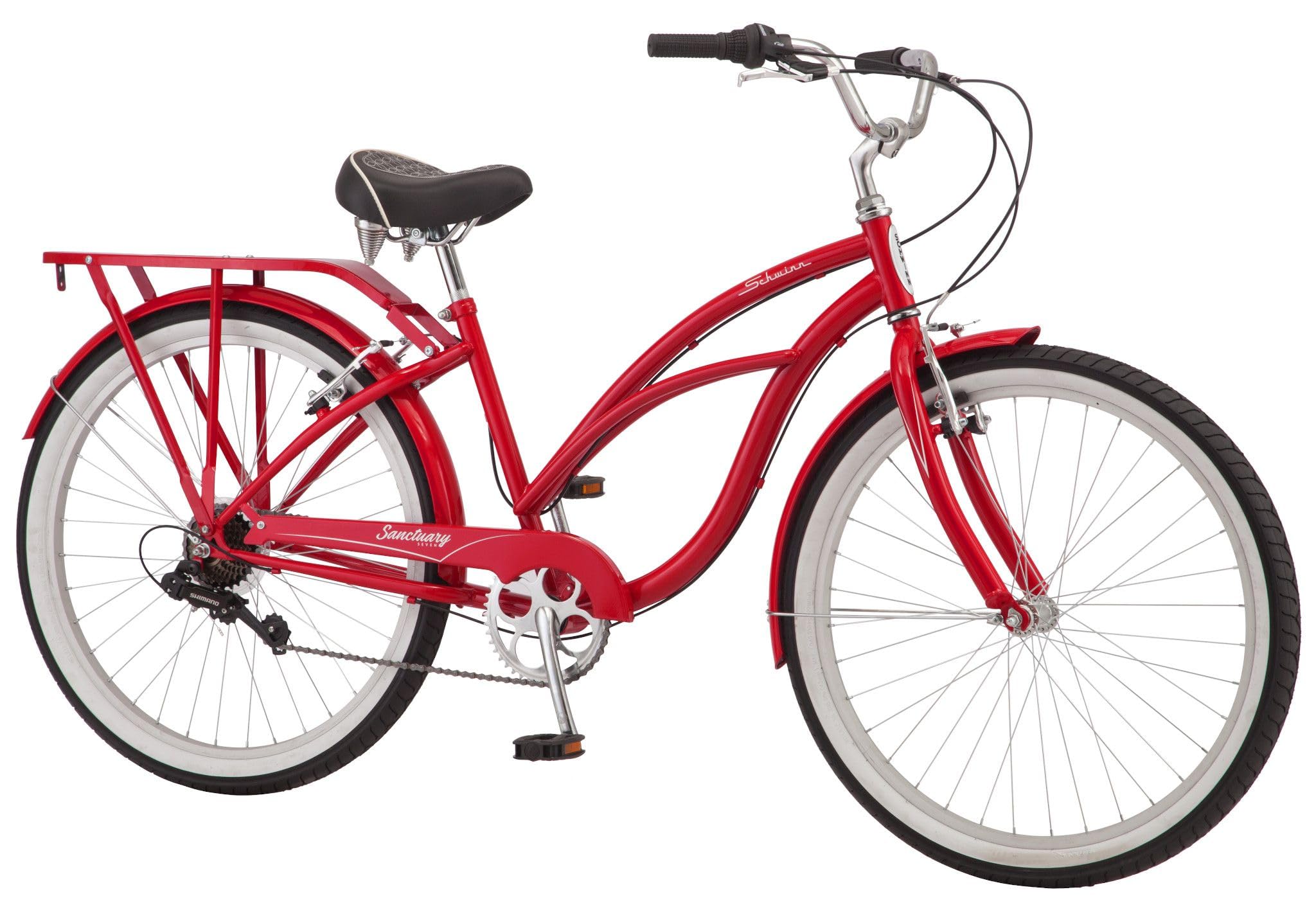 Schwinn Sanctuary 7 Comfort Beach Cruiser Bike for Adult Women Men, 7-Speed Drivetrain in Retro-Styled 17-Inch Steel Step-Through Frame, 26-Inch Wheels, With Front & Rear Fenders, Rear Cargo Rack