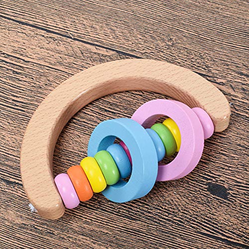 Toyfun Baby Rattle Set 4 Pack Colorful Wooden Educational Grasping Rattle for Newborn Montessori Hand Bell Toy Suitable from Birth