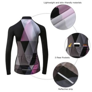 Mysenlan Women's Cycling Long Sleeve Breathable Jersey Set 3D Padded Long Pants Bike Shirt Bicycle Tights Clothing Black