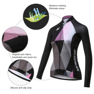 Mysenlan Women's Cycling Long Sleeve Breathable Jersey Set 3D Padded Long Pants Bike Shirt Bicycle Tights Clothing Black