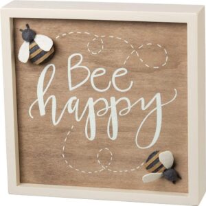 primitives by kathy home décor bee happy wooden inset sign: great for housewarming, gift, or any kitchen or living room