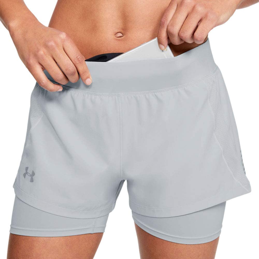 Under Armour Qualifier Speedpocket 2-in-1 Short, Halo Gray (014)/Reflective, X-Small