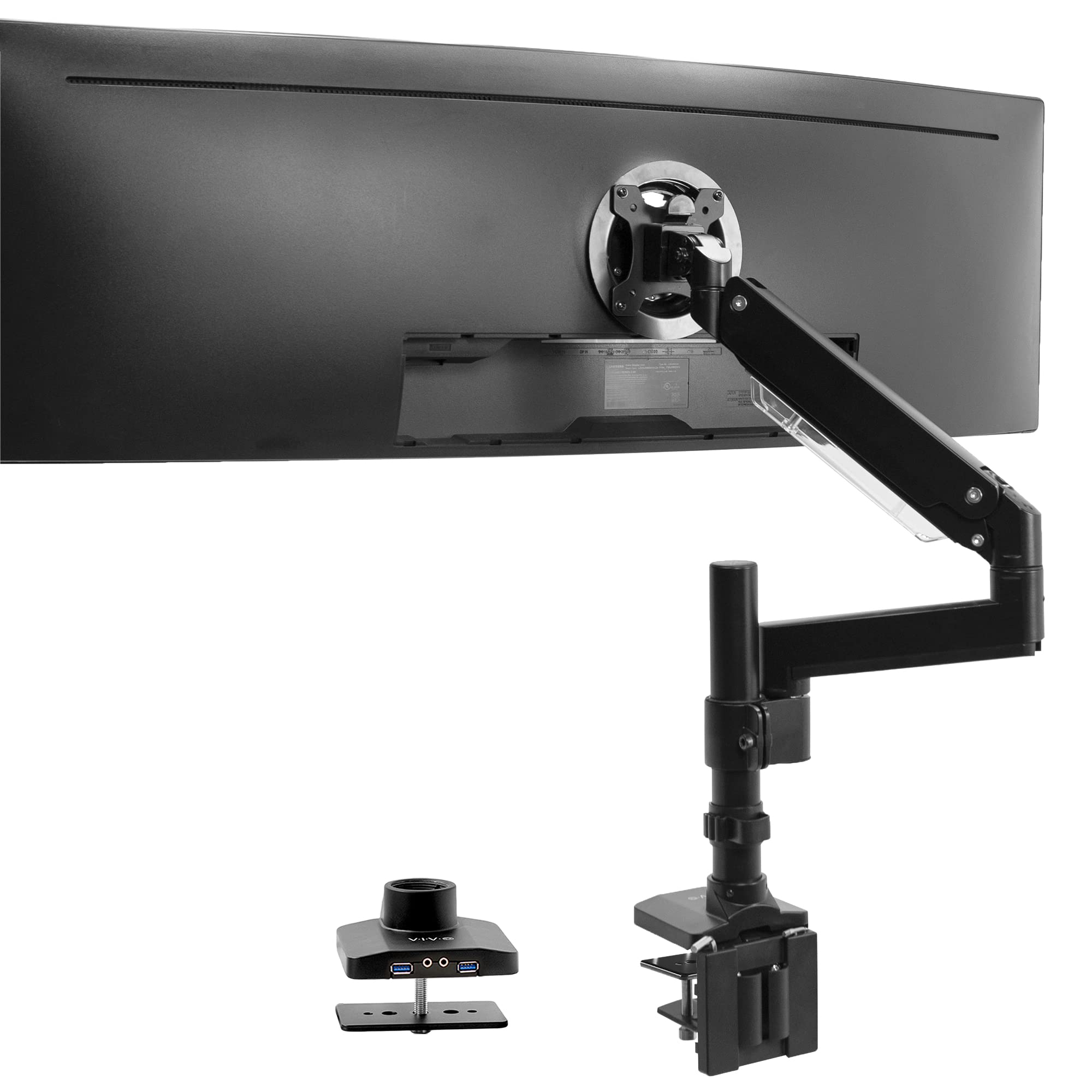 VIVO Premium Aluminum Tall Extended Monitor Arm for Ultrawide Monitors up to 49 inches and 33 lbs, USB Single Desk Mount Stand, Pneumatic Height Adjust, Max VESA 100x100, Black, STAND-V101GTU