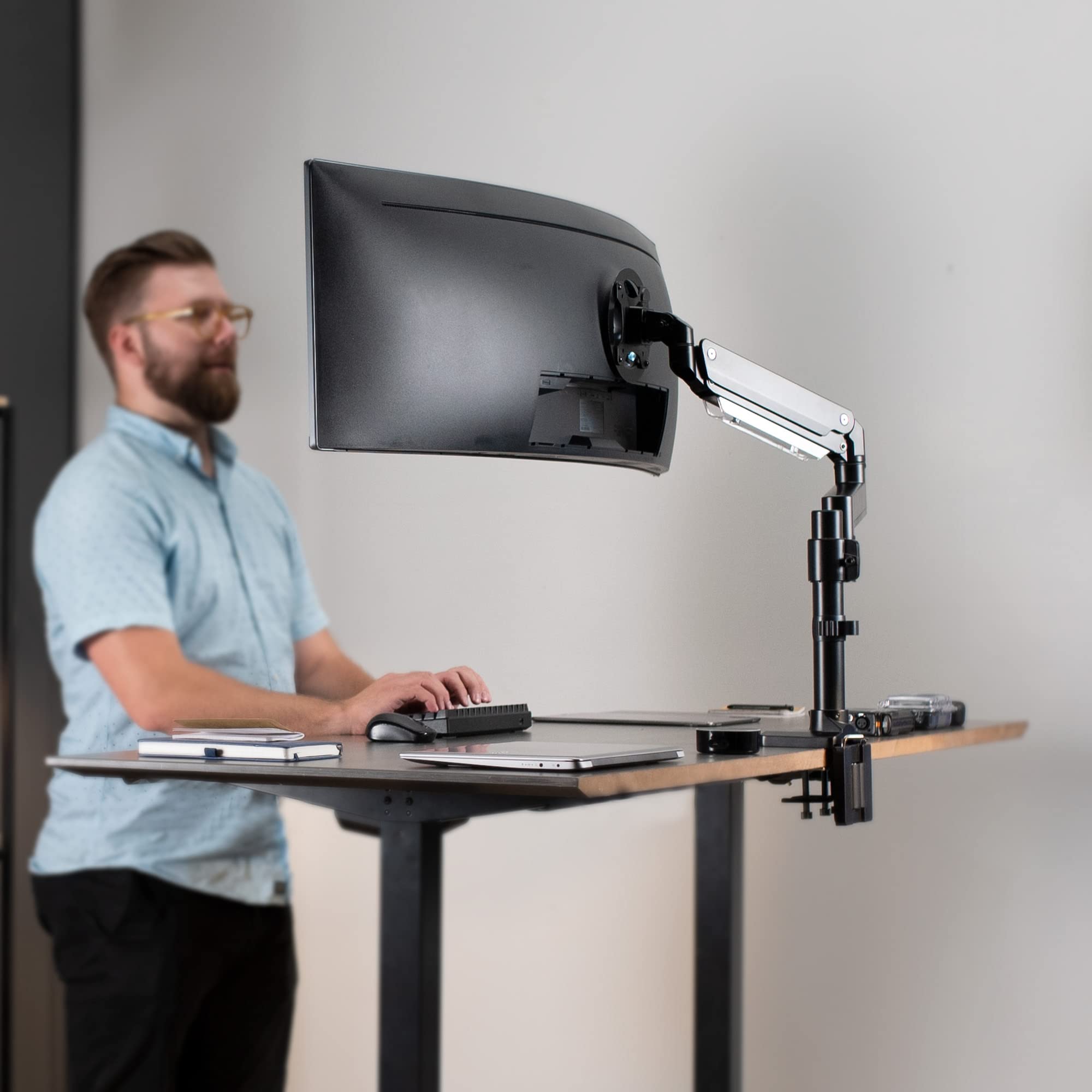 VIVO Premium Aluminum Tall Extended Monitor Arm for Ultrawide Monitors up to 49 inches and 33 lbs, USB Single Desk Mount Stand, Pneumatic Height Adjust, Max VESA 100x100, Black, STAND-V101GTU