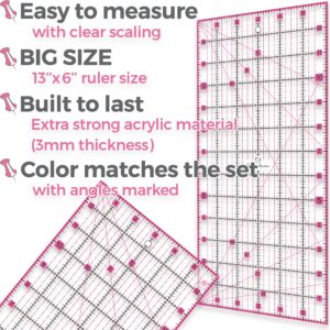 Rotary Cutter Set pink - Quilting Kit incl. 45mm Fabric Cutter, 5 Replacement Blades, A3 Cutting Mat, Acrylic Ruler and Craft Clips - Ideal for Crafting, Sewing, Patchworking, Crochet & Knitting x