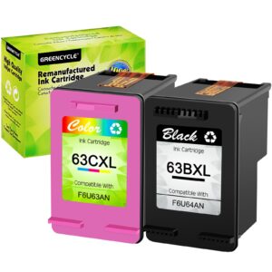 greencycle re-manufactured 63xl 63bxl 63cxl ink cartridge compatible for hp envy 4520 4510 officejet 4650 4658 3830 5255 5258 deskjet 2136 3636, with new version chip (black 1 pack, tir-color 1 pack)