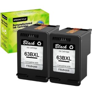 greencycle re-manufactured 63xl 63bxl black ink cartridge compatible for hp envy 4520 4510 4528 officejet 4650 4658 3830 5255 5258 deskjet 1110 2130 3630, with new version chip (black, 2 pack)